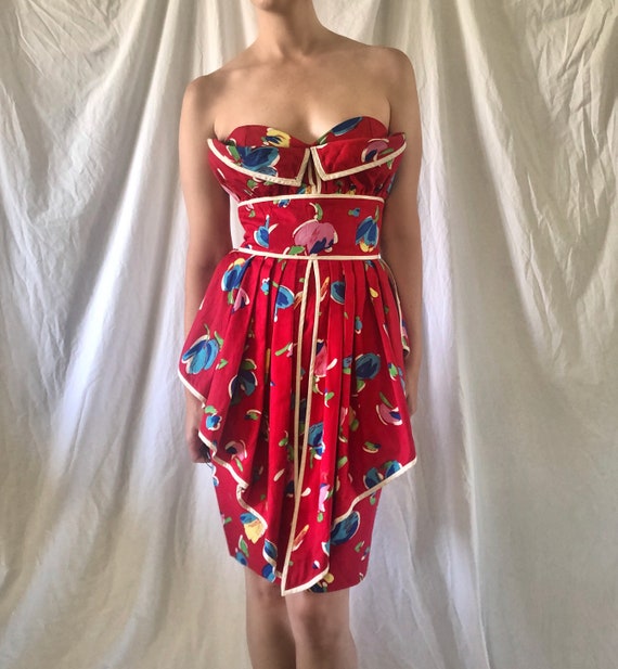 80s Victor Costa Sculptural Peplum Dress | Red Abs