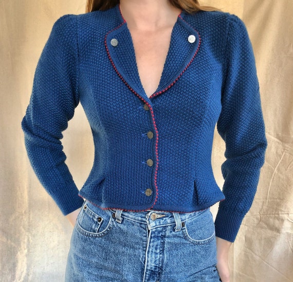 Vintage Austrian Wool Puffed Sleeve Cropped Cardig