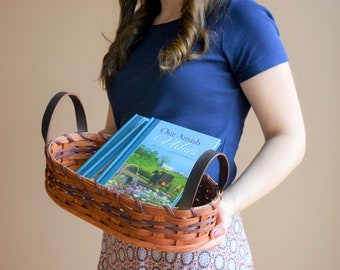 Amish Woven Fruit Basket with Leather Handles, Handmade in Ohio