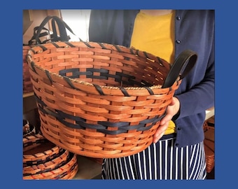 Amish Woven Snack Basket with Leather Handles