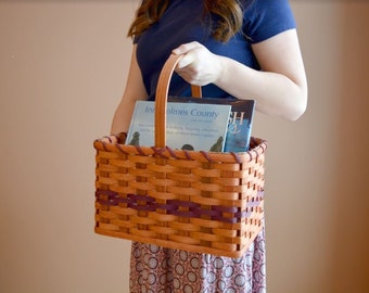 Amish Woven Basket with Wooden Handle, Handmade in Ohio