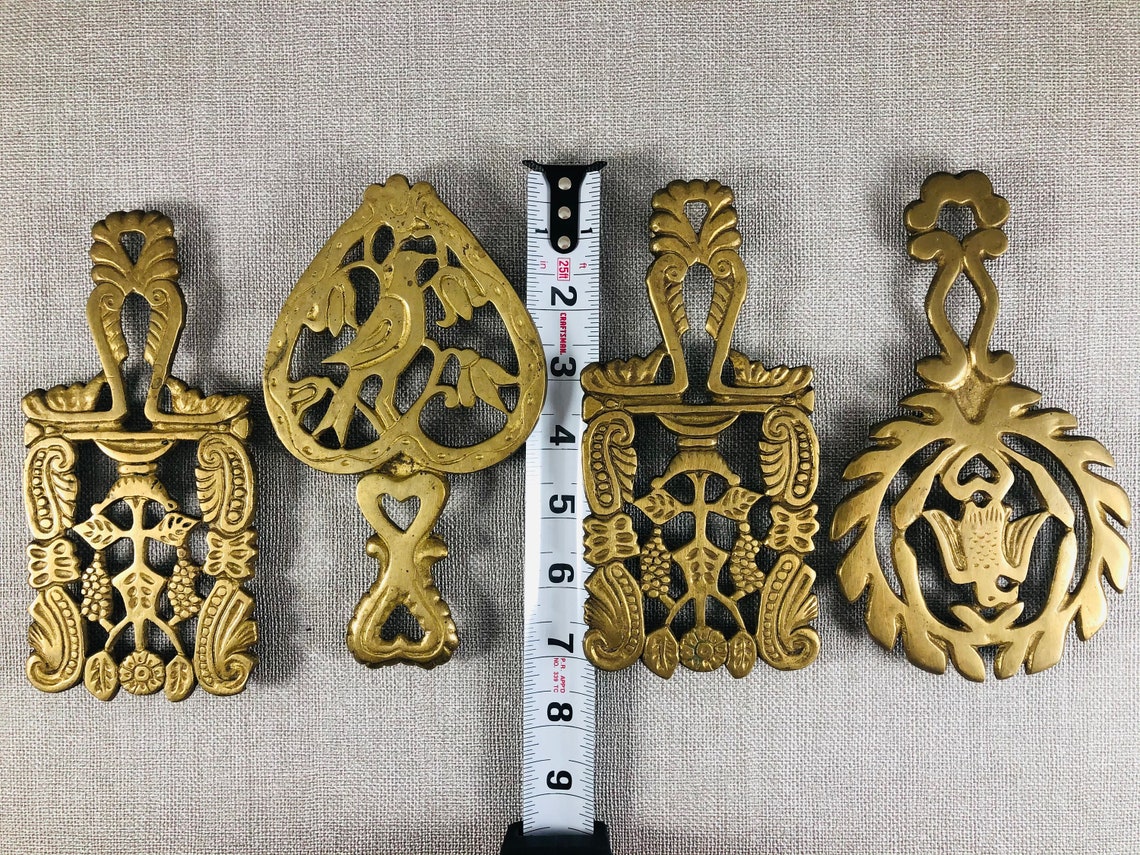Vintage brass trivetsset of 4made in Japan7 inches long Etsy