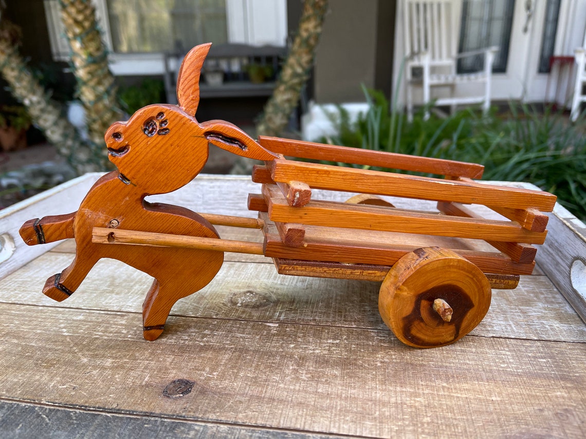 Vintage Wooden Donkey Pulling Cart Wooden Cart With Donkey Etsy