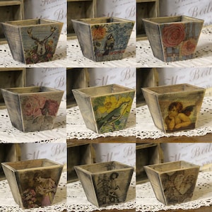 Vintage Holzblumentopf 11 x 11 x 9 cm