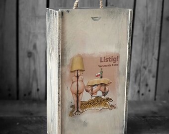 Vintage Weinkiste Weinbox für 2 Flaschen mit Schiebedeckel 20x10x36cm Wein-Holzkisten