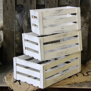 3 pcs Vintage Crate Set Wooden Crate Box Wooden Box Fruit Crates White Handmade