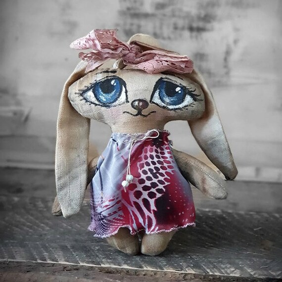 Coniglio in stoffa vintage con occhi dipinti 19 cm coniglio