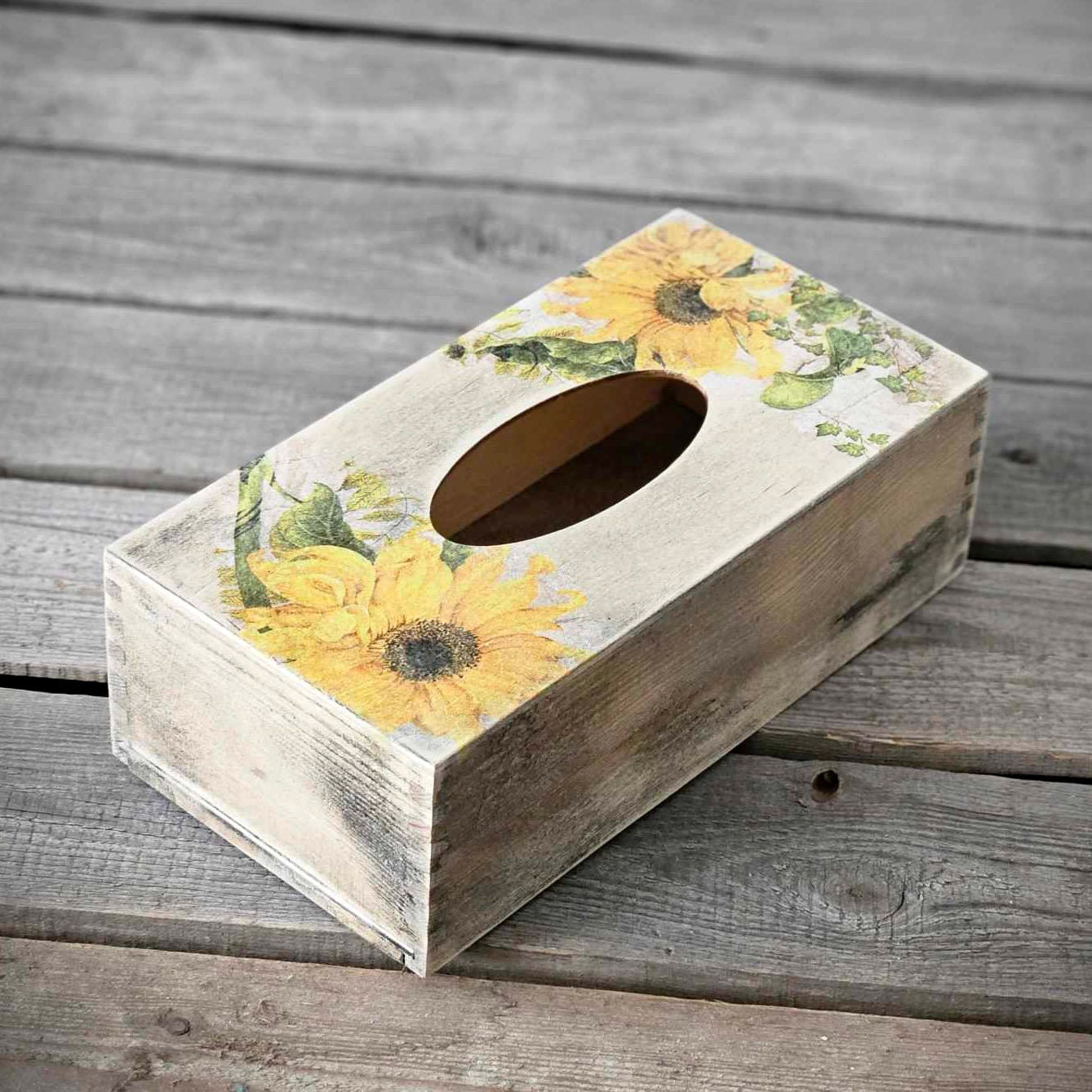 Boîte à Mouchoirs Vintage Itian - Style Ancien En Bois à Empiler - Vert/marron