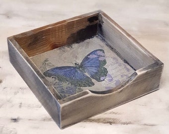 Vintage Serviettenhalter Holz 19x19cm Serviettenspender Serviettenbox Handarbeit