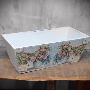 Vintage Blumentopf Holz Übertopf Deko Blumen Shabby Retro Blumentöpfe Landhausstil