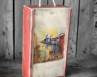 Vintage Weinkiste Weinbox für 2 Flaschen mit Schiebedeckel 20x10x36cm Wein-Holzkisten