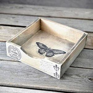 Porta tovaglioli vintage in legno 19 x 19 cm, dispenser per tovaglioli, scatola fatta a mano