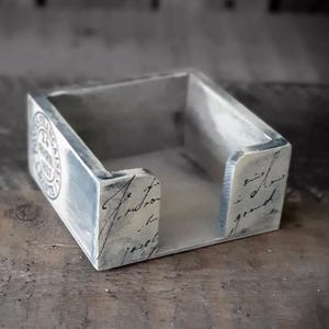 Organiseur vintage, boîte à notes en bois, 11 x 11 x 5,5 cm, pour ranger notes et papiers au bureau