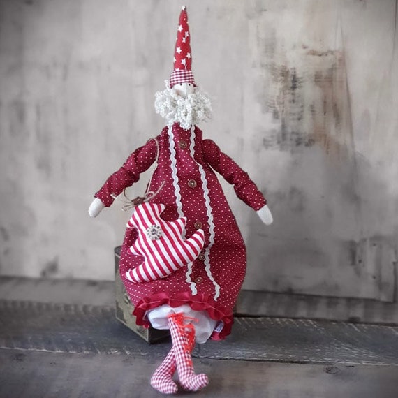 Künstlerpuppe Tilda-Stil Weihnachtsmann 55 cm
