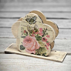 Portatovaglioli vintage rose in legno 16 x 4,5 x 11 cm portatovaglioli fatto a mano