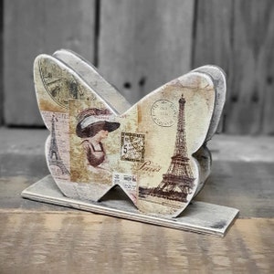 Porta tovaglioli vintage Paris 2 farfalla in legno 16 x 11 cm porta tovaglioli fatto a mano