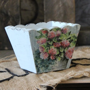 Vintage Holzblumentopf 11 x 11 x 8,5 cm