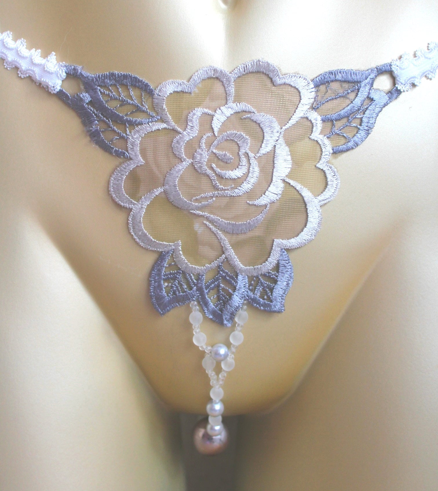 Pearl Thong erotic string beaded string beads applique beige Etsy