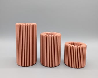 Ribbed Tealight Holder Set (3 pcs) – Modern Minimalist Candle Decor