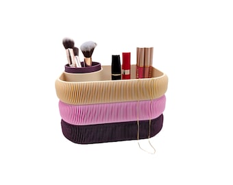 Ribbed Makeup Organizer: Modern Multicolor Vanity Tray