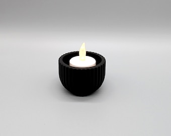 Modern Ribbed LED Tealight Holders Set of 3 | Minimalist Black Candle Cups