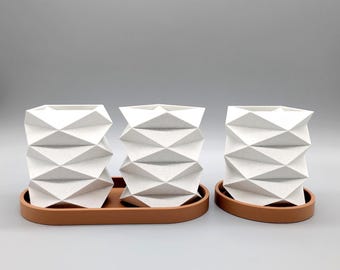 Geometric Origami Planter – Minimalist Faceted Plant Pot with Tray