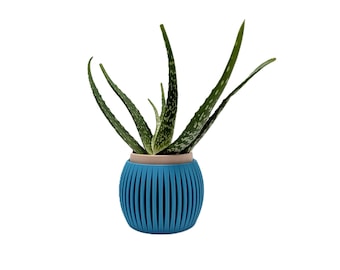 3D Printed Ribbed Planter | Two-Tone Self-Watering Pot