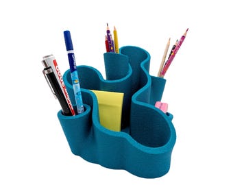 3D Printed Desk Organizer: Modern Wave Pen Holder, Home Office Decor