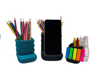 3D Gedruckter Schreibtisch Organizer 3er Set | Moderne minimalistische Aufbewahrung | Benutzerdefinierte Farbkombination