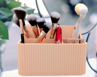 Organizador de maquillaje retro acanalado con 6 compartimentos
