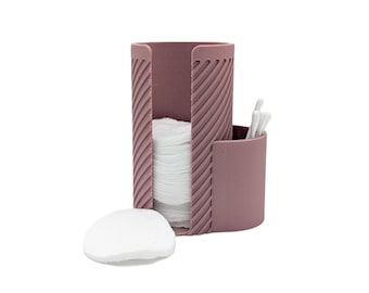 Modern Cotton Pad & Swab Holder | Minimalist Bathroom Organizer with Textured Finish | 3D Printed Storage
