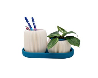 3D Printed Desk Organizer Set: Plant Pot, Pencil Holder & Tray