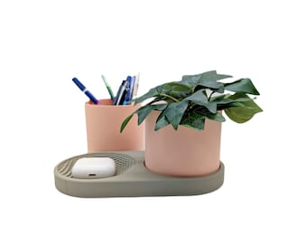 3D Printed Desk Organizer Set: Minimalist Plant Pot, Pencil Holder & Tray