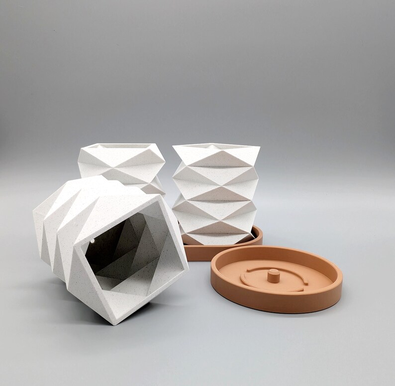 Geometric Origami Planter – Minimalist Faceted Plant Pot With Tray - Etsy