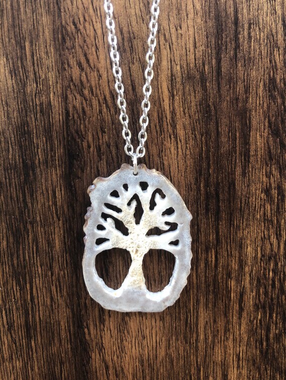 Hand Carved Tree of Life Deer Antler Pendant Necklace Real