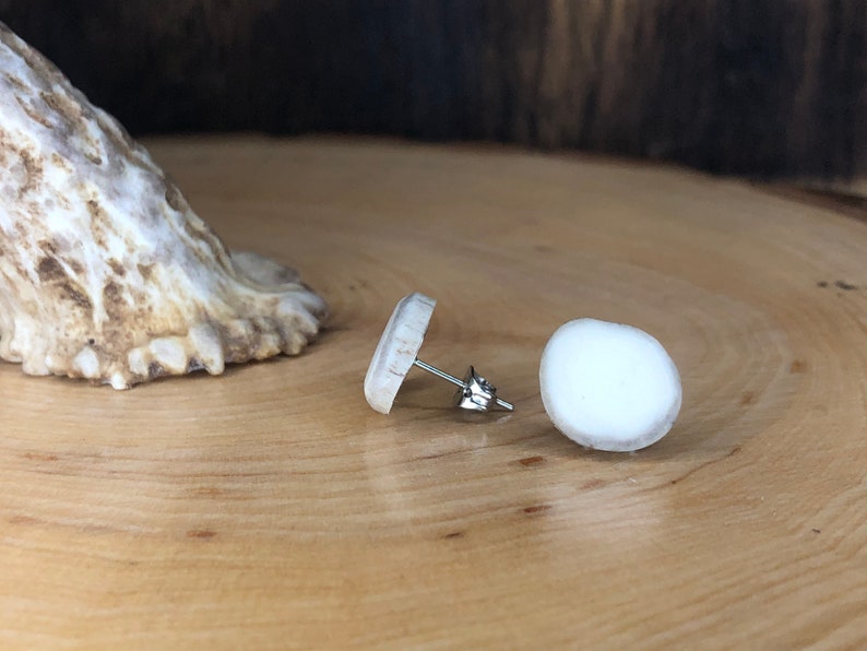 Deer Antler Stud Earrings/ Heart or Circle Shaped, Real Antler Jewelry