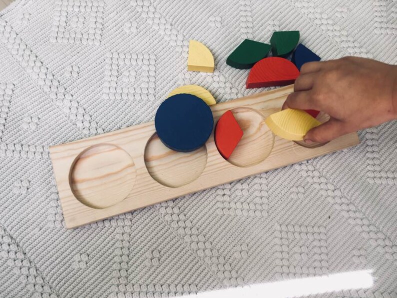Fractions learning wooden manipulatives set Homeschooling Montessori elementary school visual aid