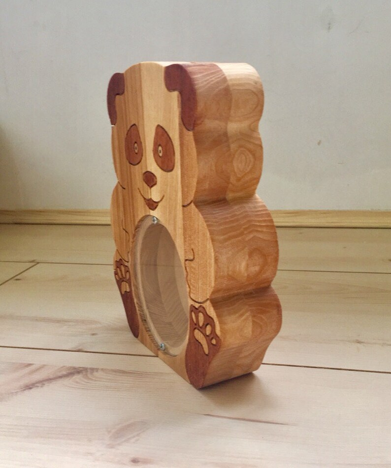 Personalizable wooden teddy bank panda bear for kids Big baby bank Money coin box toys gift