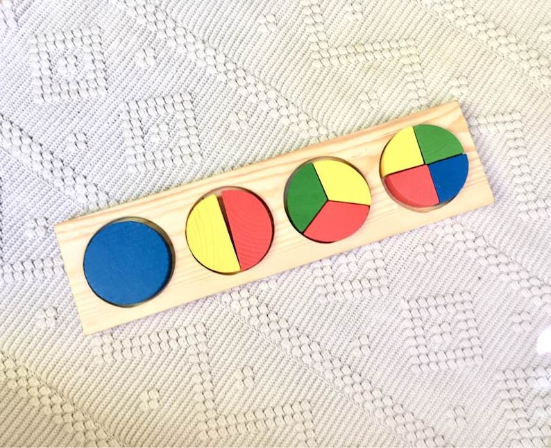 Fractions learning wooden manipulatives set Homeschooling Montessori elementary school visual aid