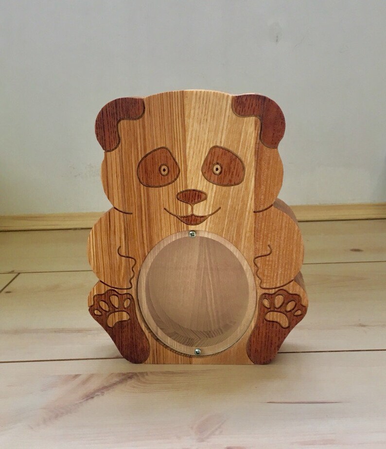 Personalizable wooden teddy bank panda bear for kids Big baby bank Money coin box toys gift