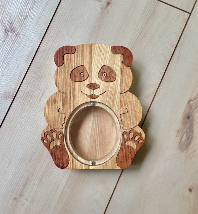 Personalizable wooden teddy bank panda bear for kids Big baby bank Money coin box toys gift