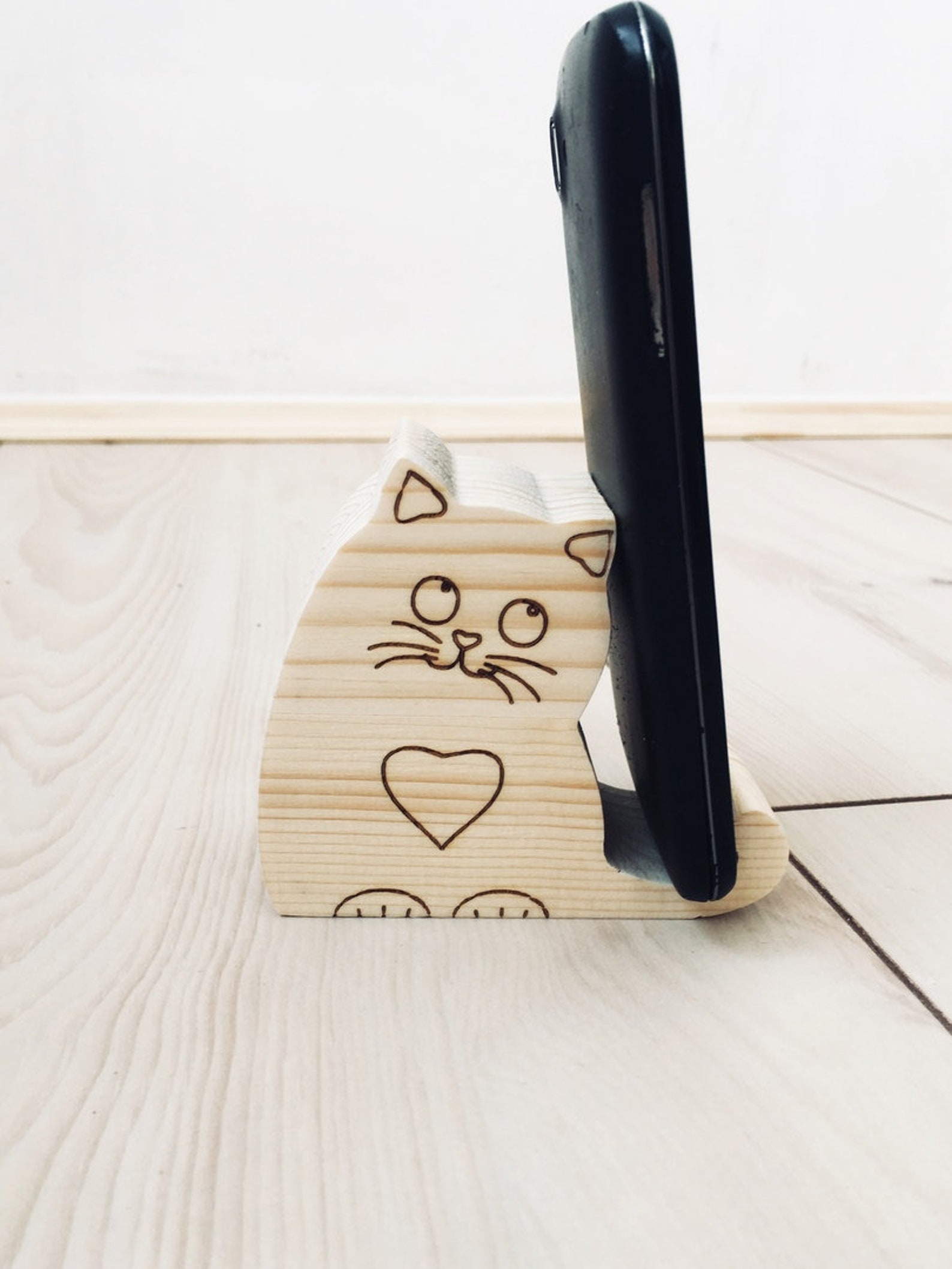 Phone holder Cat kitten wood Desk Tablet holder gift for boy Etsy