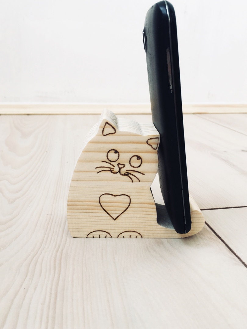Phone holder Cat kitten wood Desk Tablet holder gift for boy Etsy