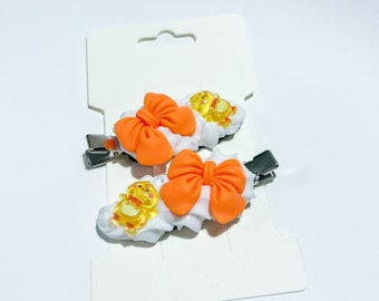 Decoden Frosted Hair Clip Set- Orange Bow