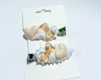 Decoden Frosted Hair Clip Set- Hearts & Bow