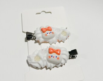 Decoden Frosted Hair Clip Set- White Bunny