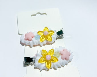 Decoden Frosted Hair Clip Set- Yellow Flower
