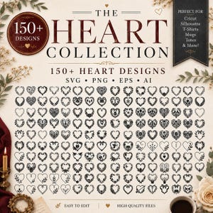 150+ Heart Bundle, Heart SVG,, Hand Drawn Heart svg, holiday heart, Doodle heart svg, sketch heart svg, Love svg, Valentine svg, cricut png