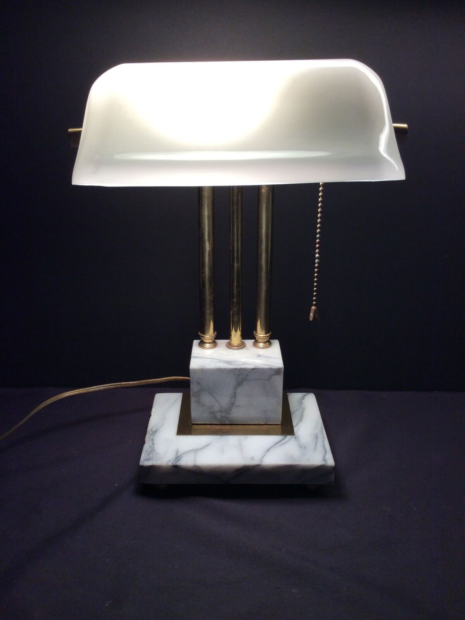 Vintage Bankers Desk Lamp White Glass Shade Marble Base Brass | Etsy