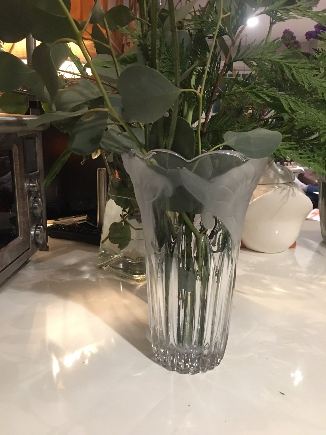 Frosted Etched Crystal Cylinder Vase Etsy